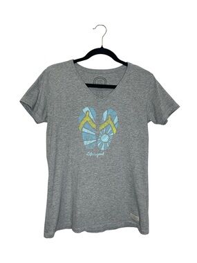 LIFE IS GOOD Flip Flop Classic Fit Gray V Neck size Small